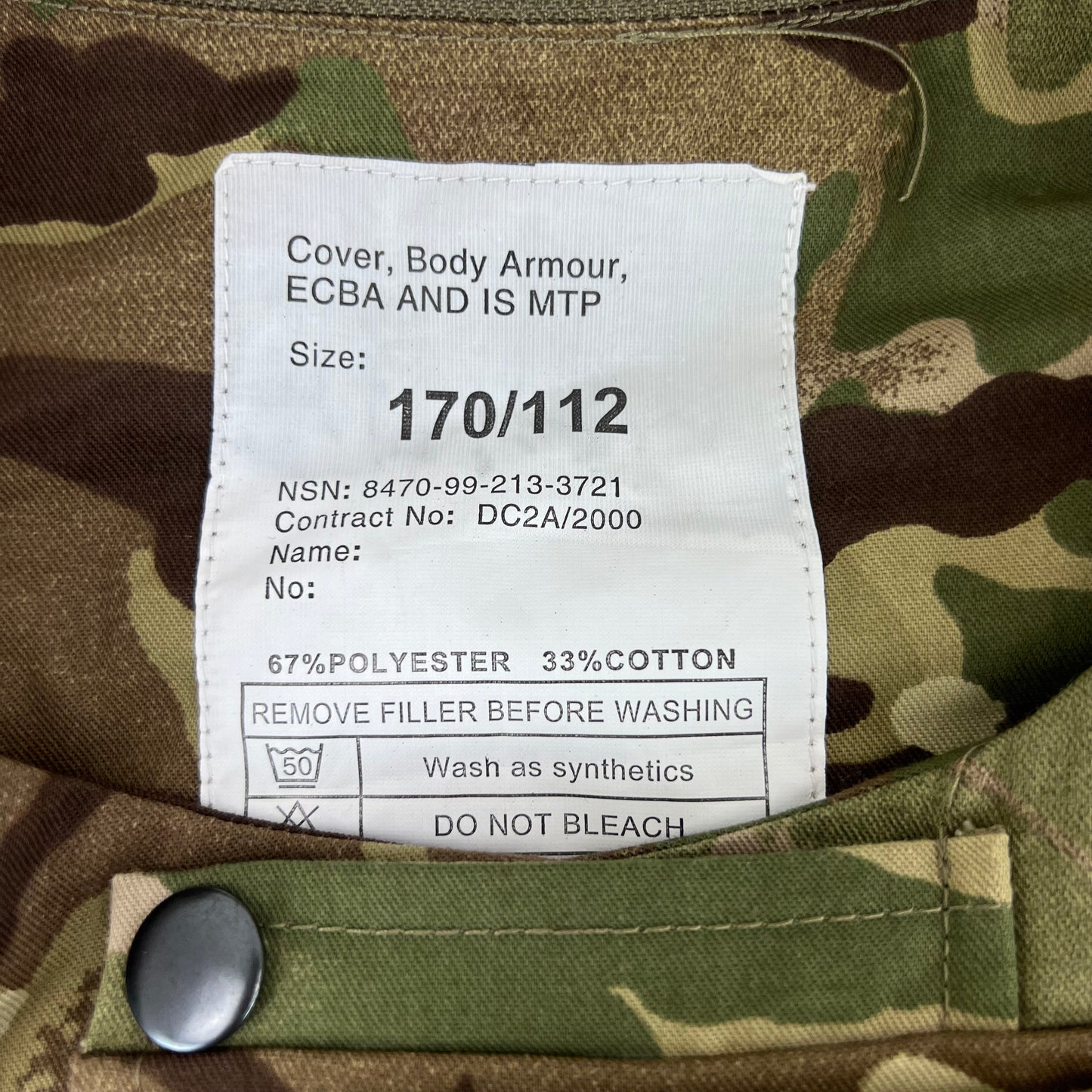 British Army MTP Camouflage Body Armour Cover Vest - Large 170/112