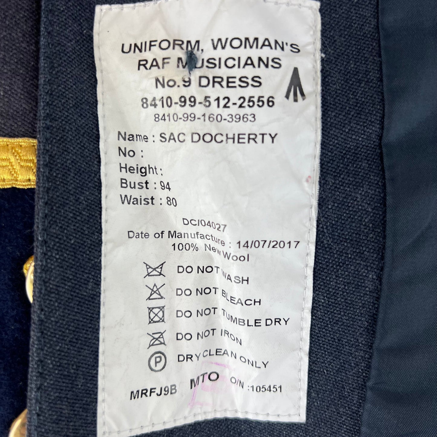 British RAF Women's No 9 Musician's Dress Jacket - Small
