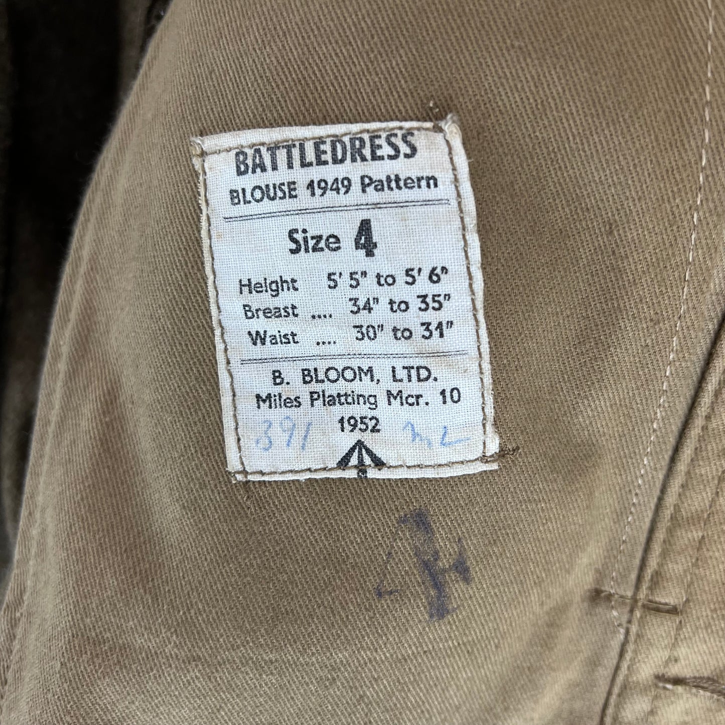 British Army 50s Khaki Ike 1949 Pattern Battle Dress Jacket - RASC - Small SIZE 4