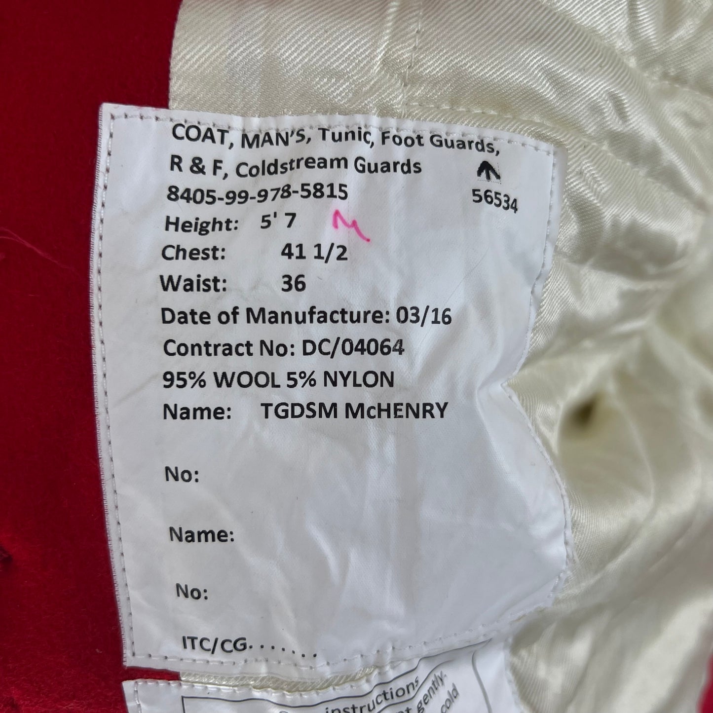 British Army Footguard's Jacket R & F - Coldstream Guards - Medium