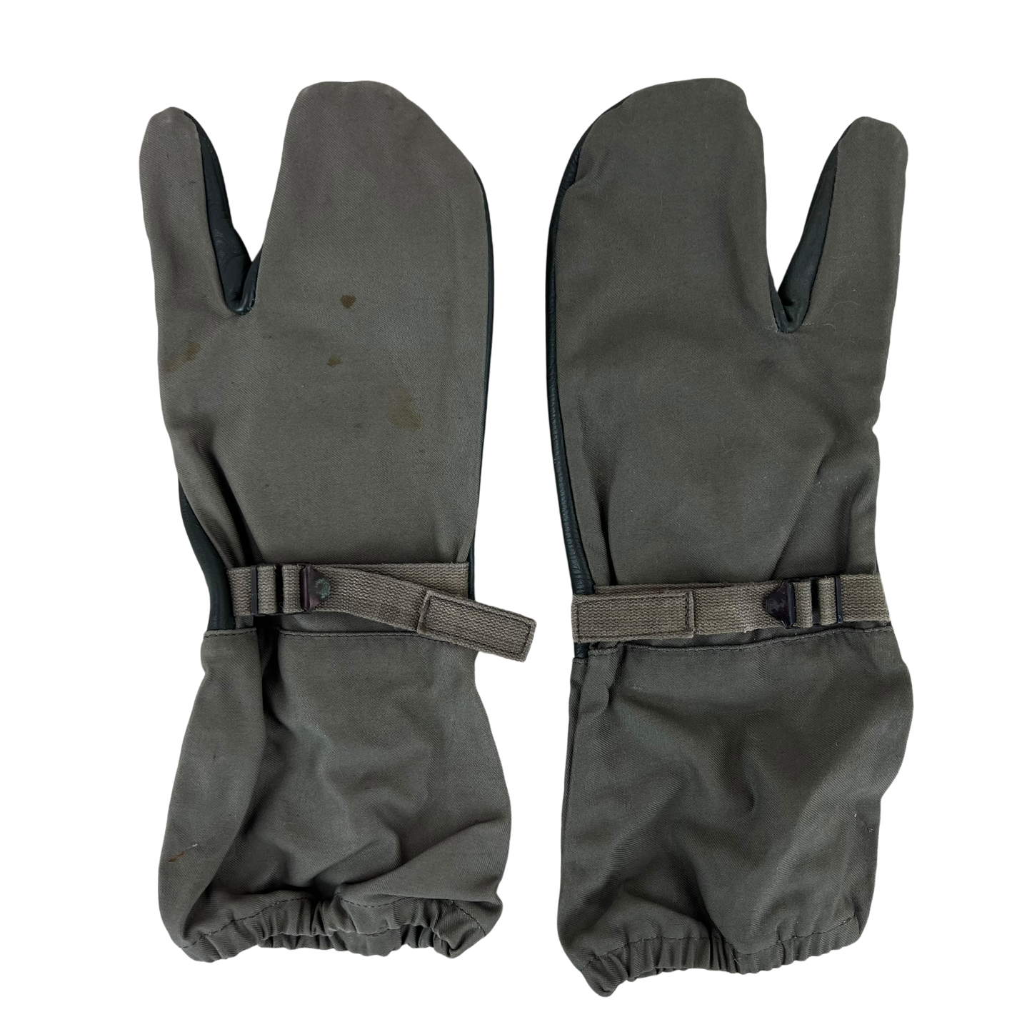 German Army Olive Drab Leather Palm Trigger Finger Shooting Mittens - 8.5