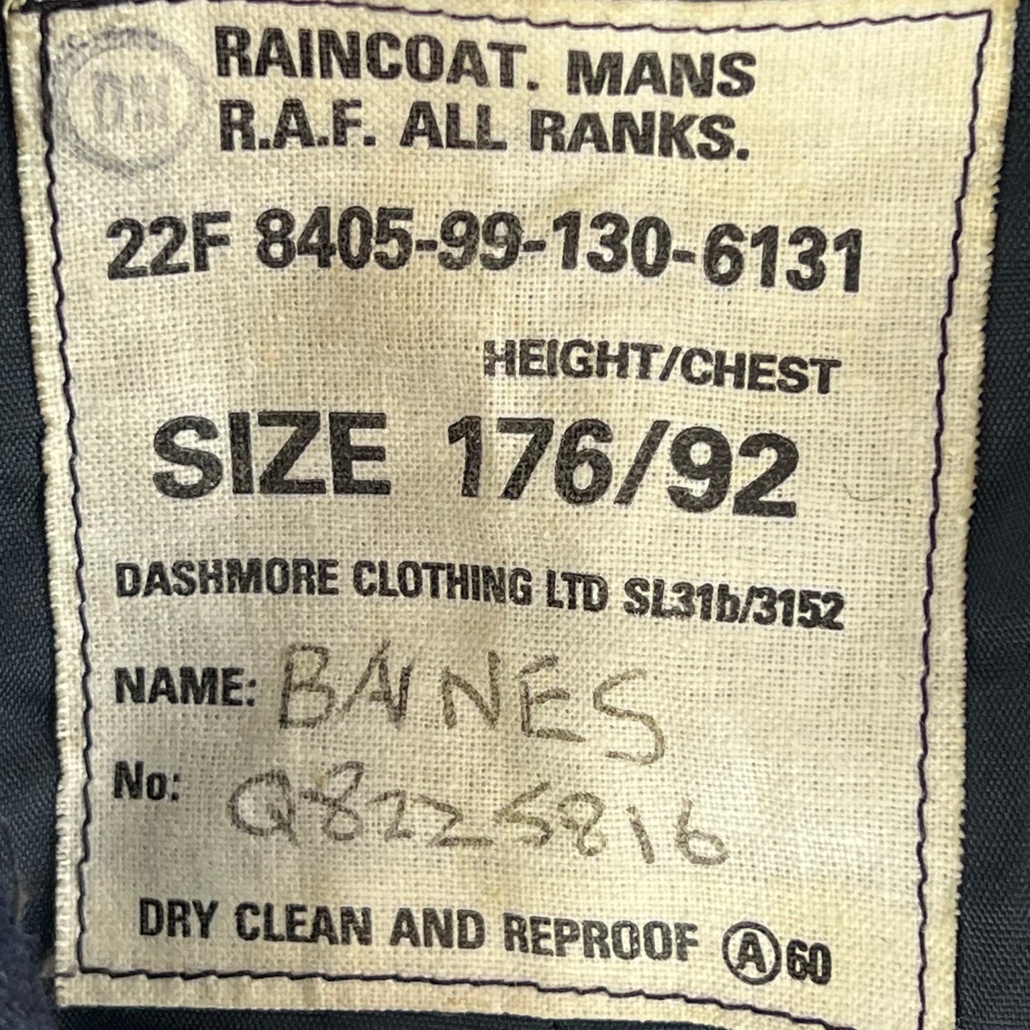 British RAF Raincoat Trench Coat - Medium 176/92