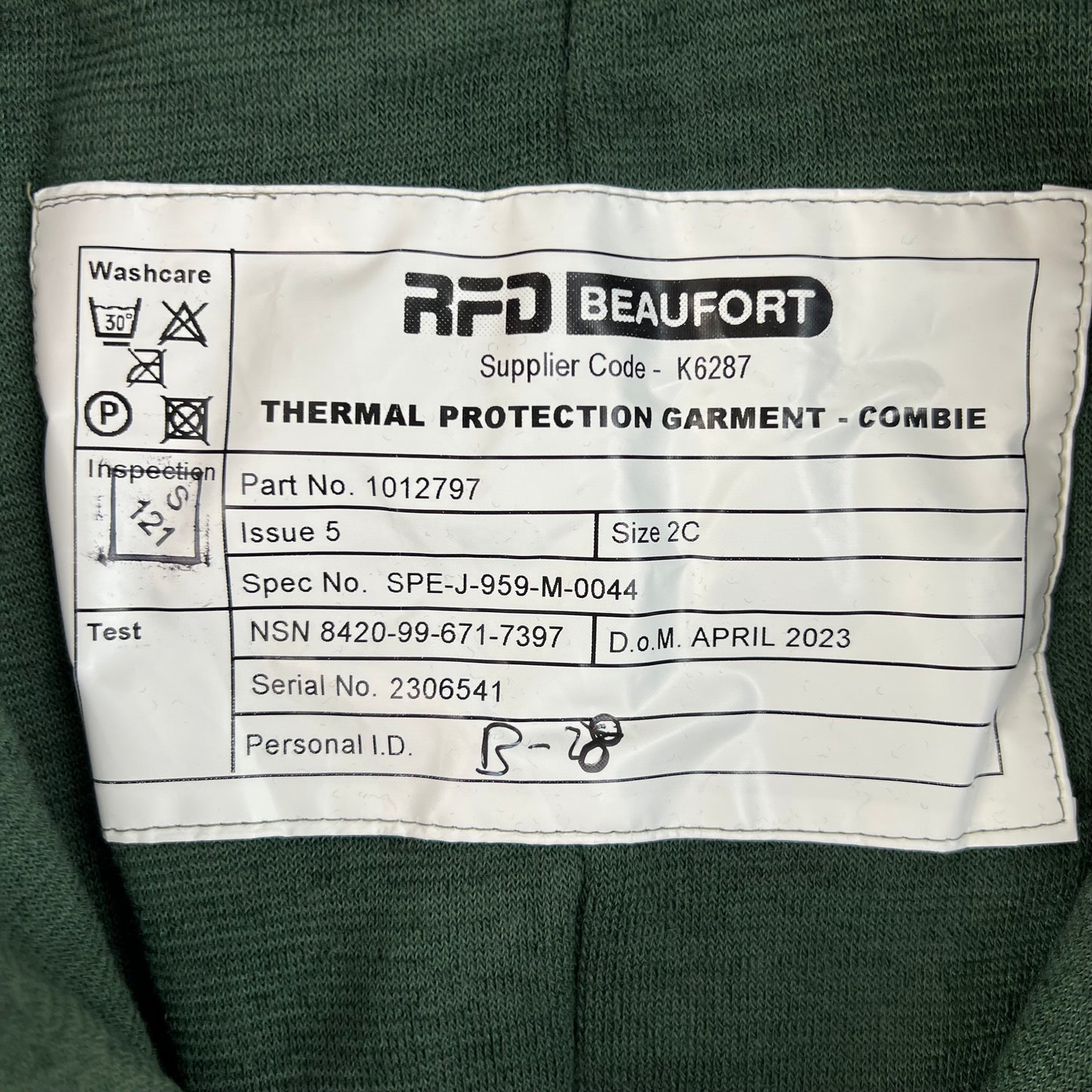 British Army Beaufort Green Thermal Protection Garment Onesie - Combie - Small