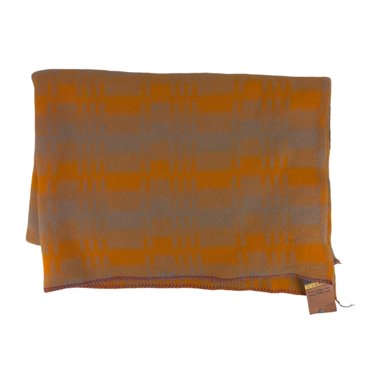 Polish Army Vintage Orange Line Pattern Wool Blanket