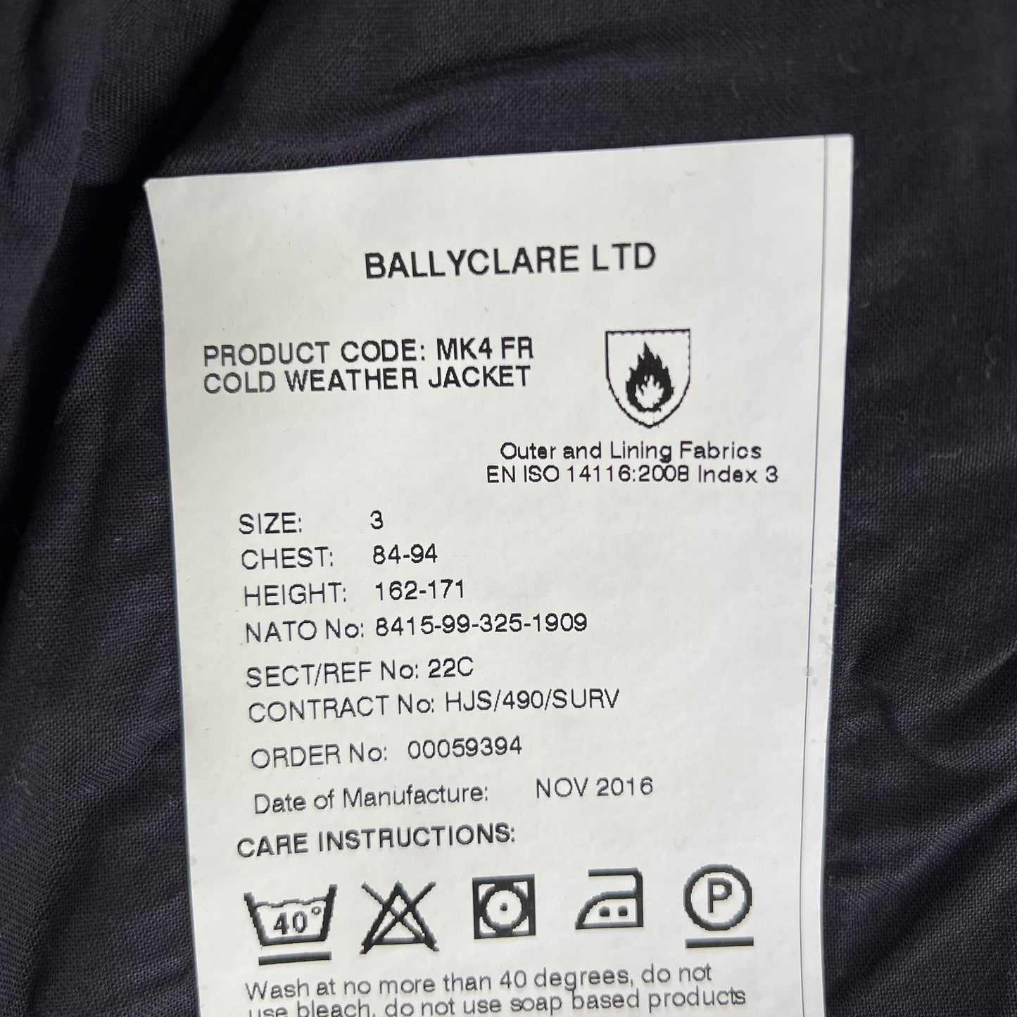 British RAF Aircrew Ballyclare Cold Weather Mk 4 Jacket - Small SIZE 3