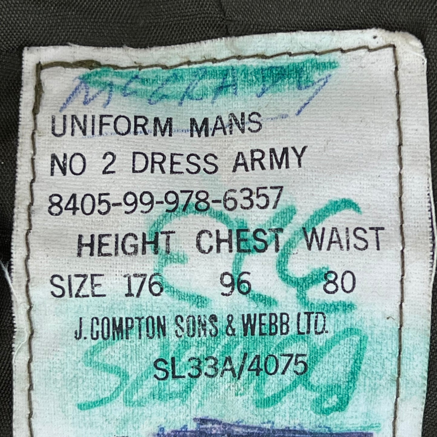 British Army 1980 Pattern No. 2 Olive Green Dress Jacket - Royal Engineers - Medium 176/96