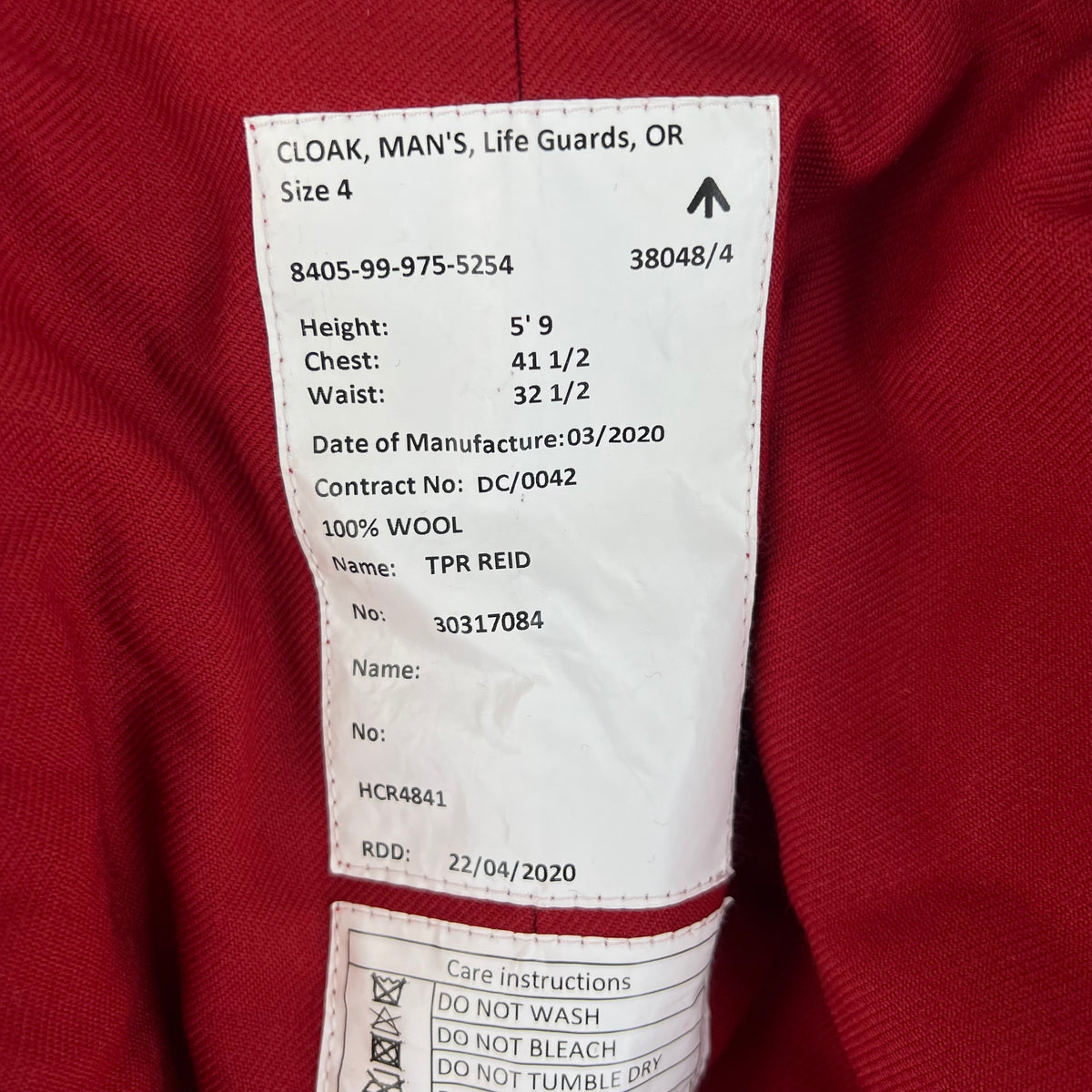 British Army Household Cavalry / Life Guards Scarlet Red Cloak - Large