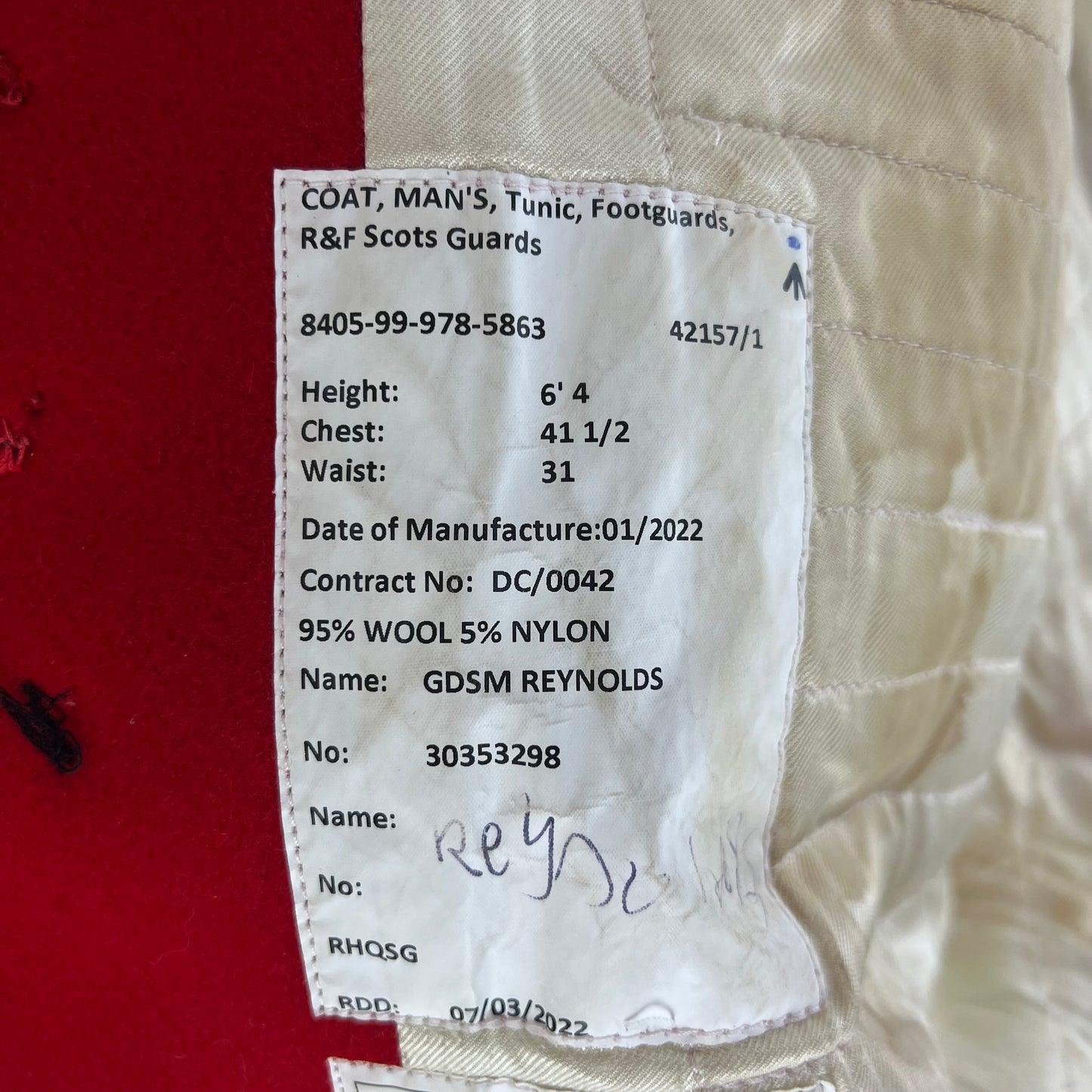British Army Footguard's Jacket R & F - Scots Guards - Medium