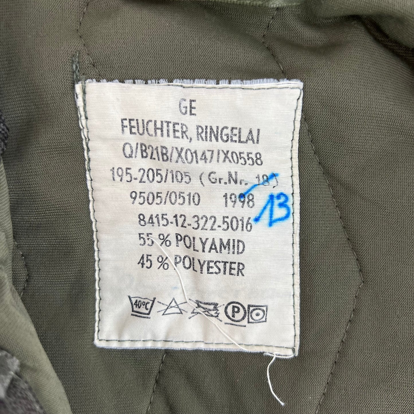 German Army Khaki Thermal Coat Liner - Large Gr18