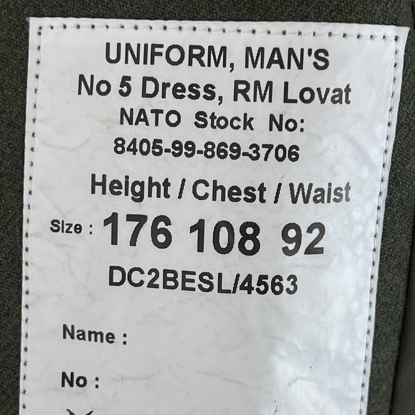 British Royal Navy Royal Marines Lovat No. 5 Dress Jacket - Medium 176/108