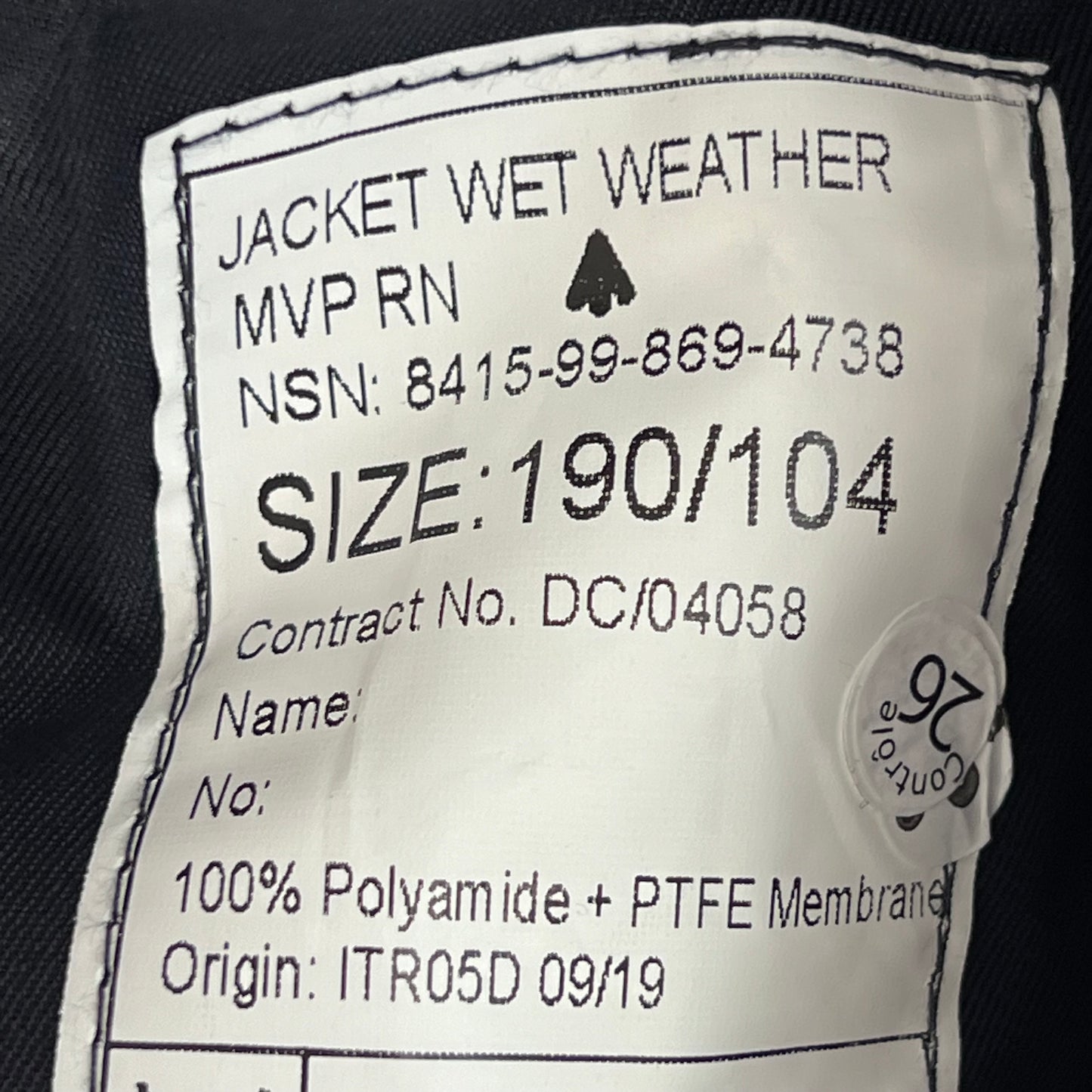 British Royal Navy Foul Weather MVP Smock - Large 190/104