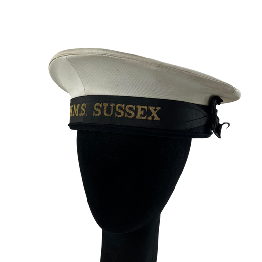 British Royal Navy WW2 Sailor's "Pork Pie" Hat - HMS Sussex - Small