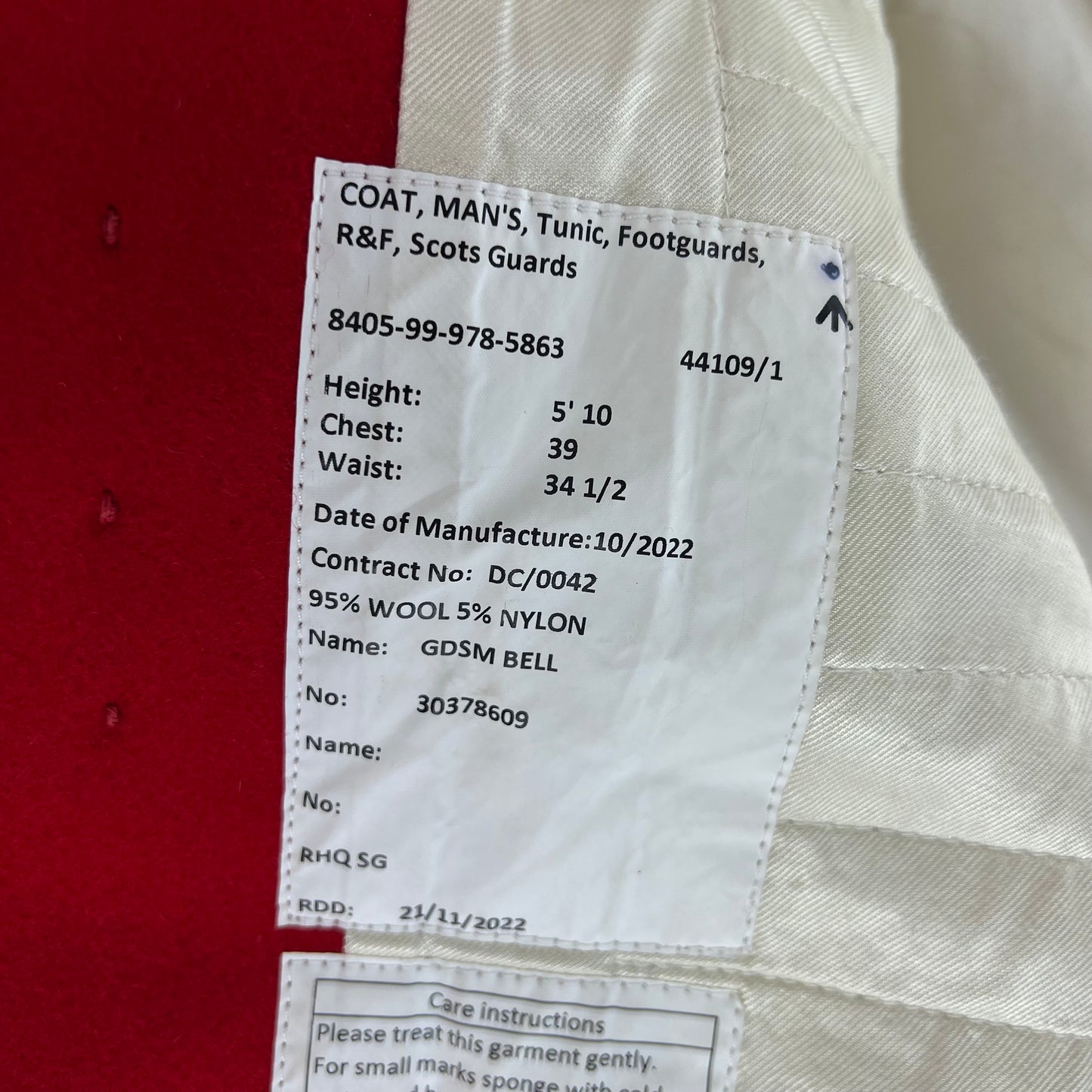 British Army Footguard's Jacket R & F - Scots Guards - Medium
