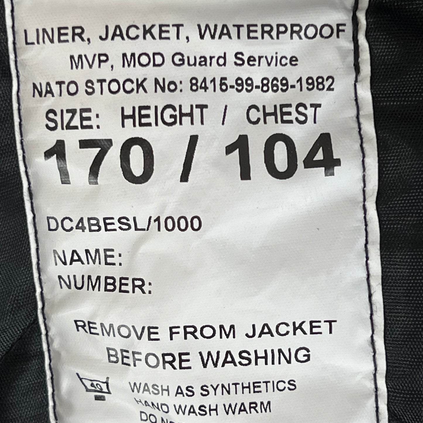 British Police / MoD Guard's Jacket Liner - Large 170/104