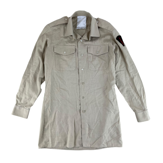 British Army Mens Fawn Cotton Shirt Long Sleeve - Small C37