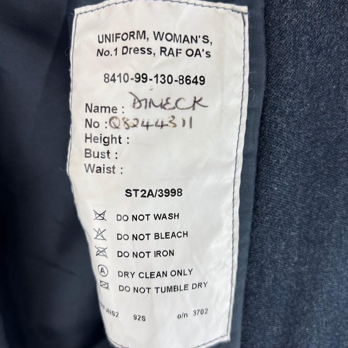 British Royal Air Force No. 1 OA Dress Jacket - WRAF - Small 92S