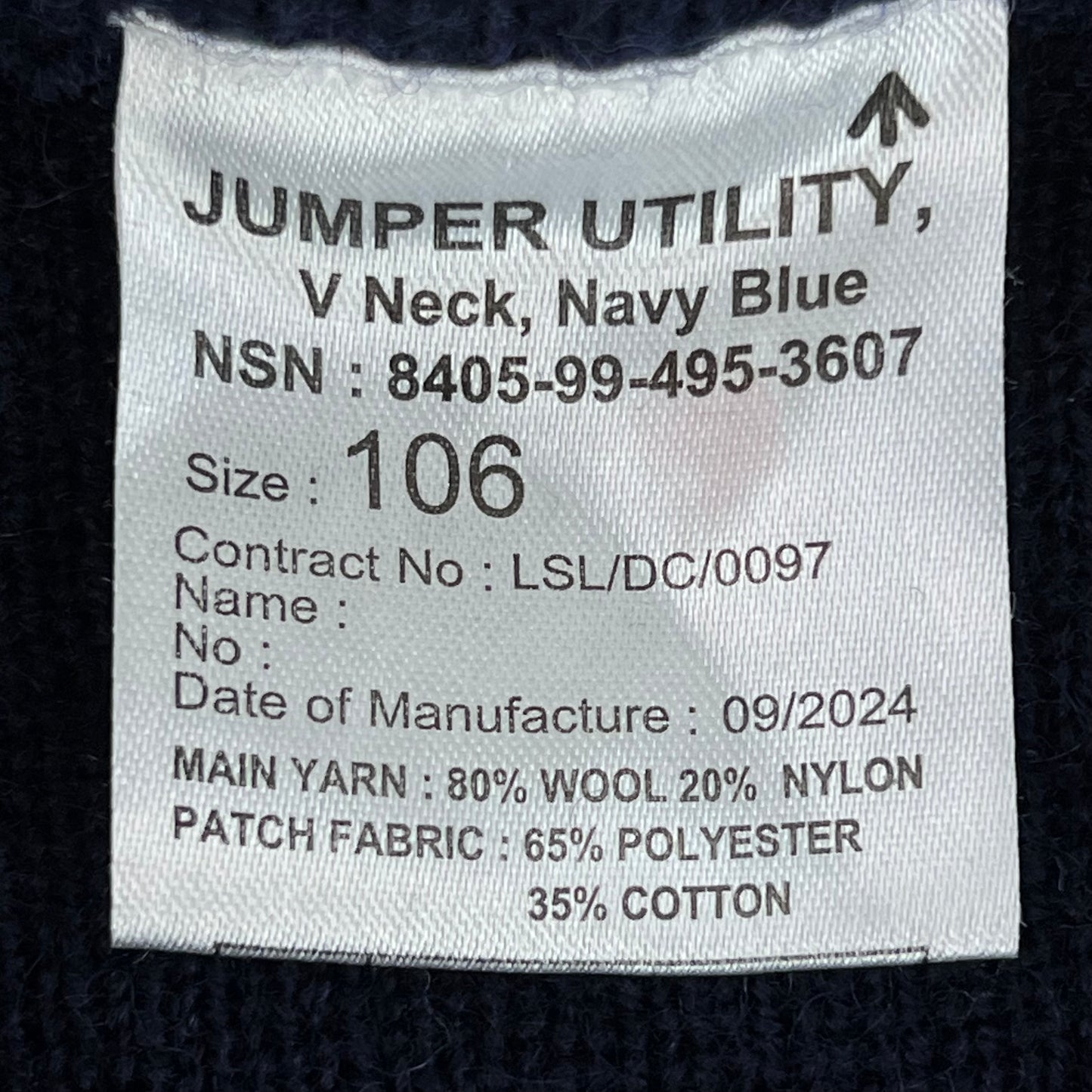 British Royal Navy Wool V Neck Pullover Jersey Jumper - Large 106cm