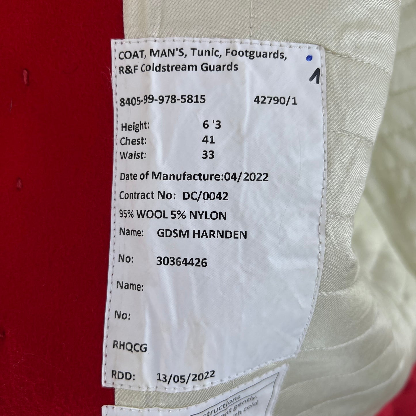 British Army Footguard's Jacket R & F - Coldstream Guards - Medium