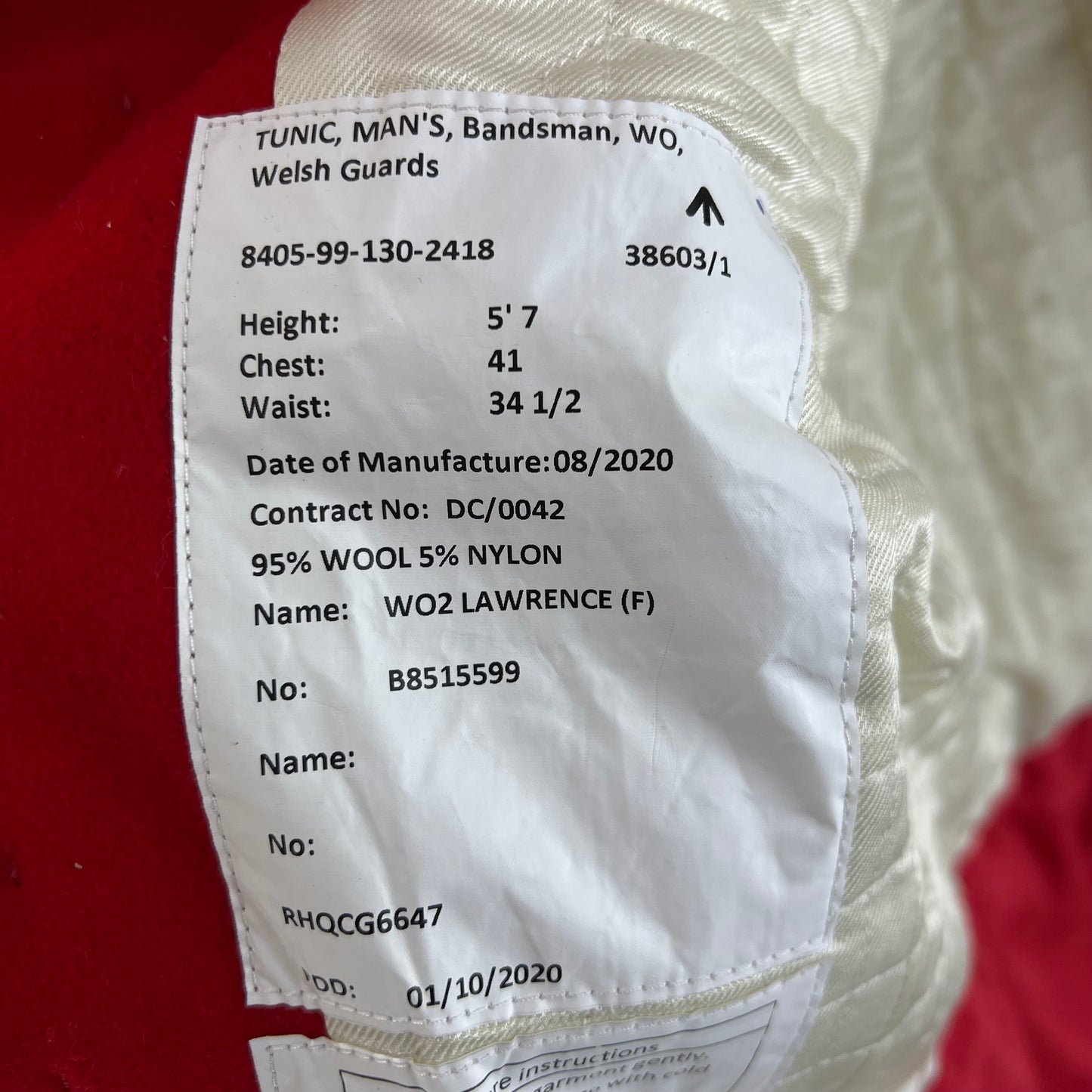 British Army Footguard's RHQ WO Pattern Jacket w/ Wings - Welsh Guards - Medium