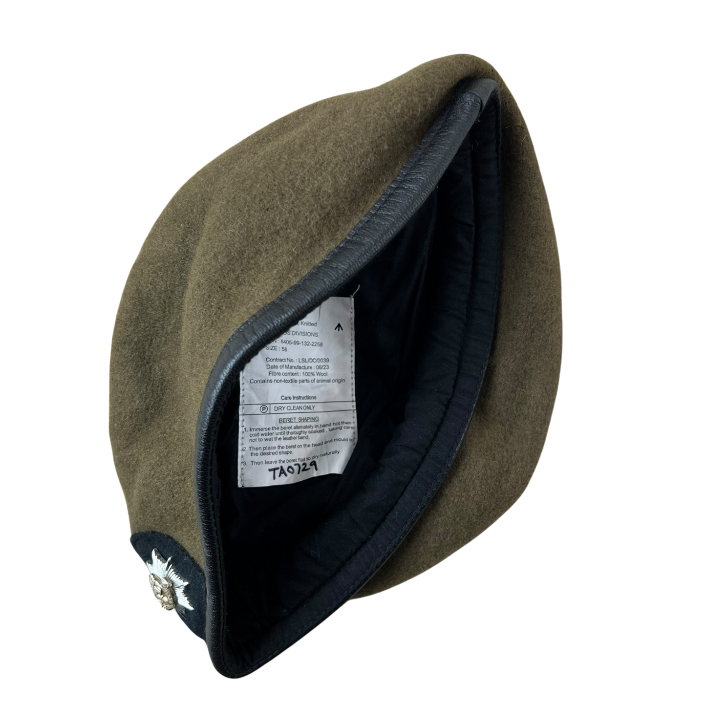 British Army Khaki Beret w/ Badge - Royal Anglian - Medium 58cm
