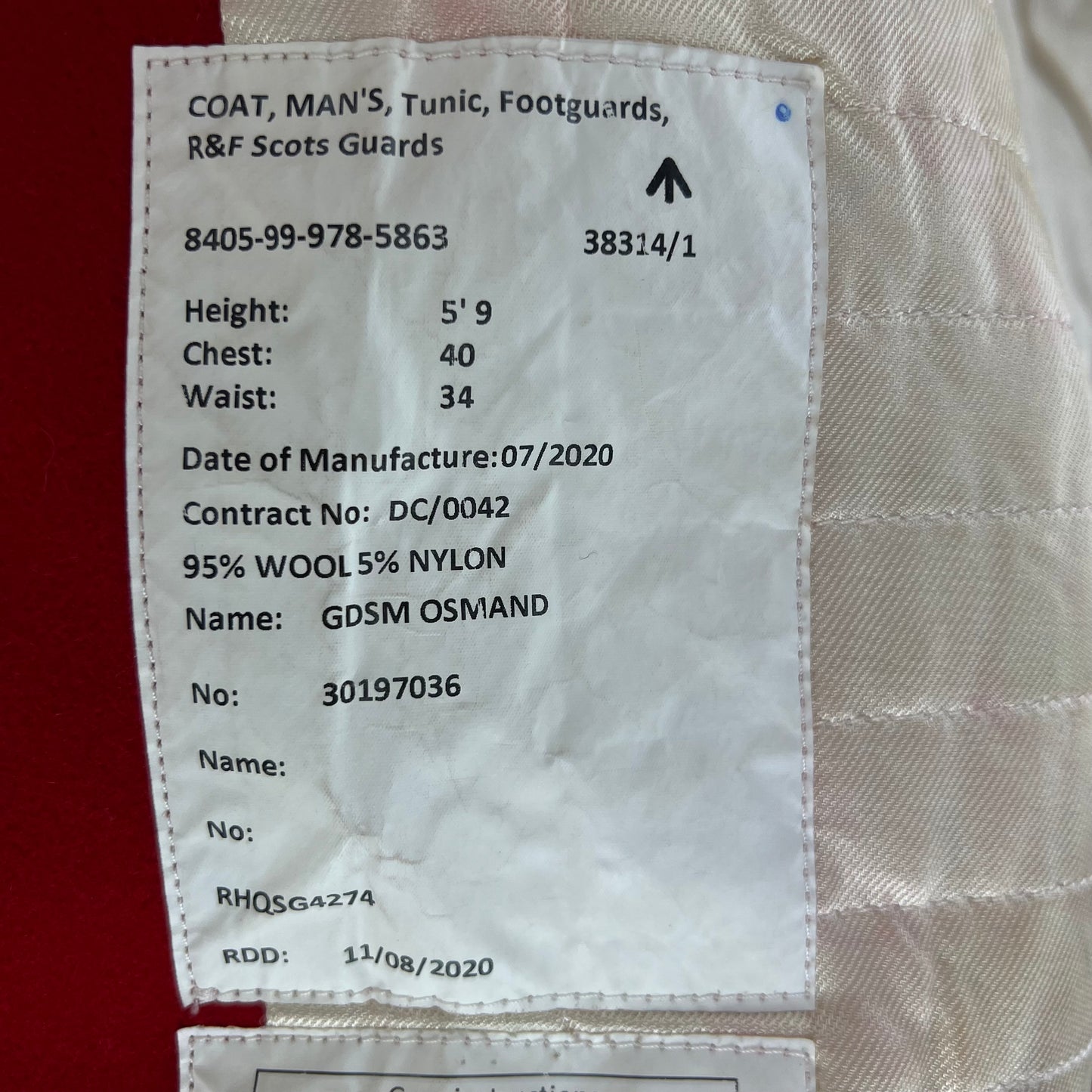 British Army Footguard's Jacket R & F - Scots Guards - Medium