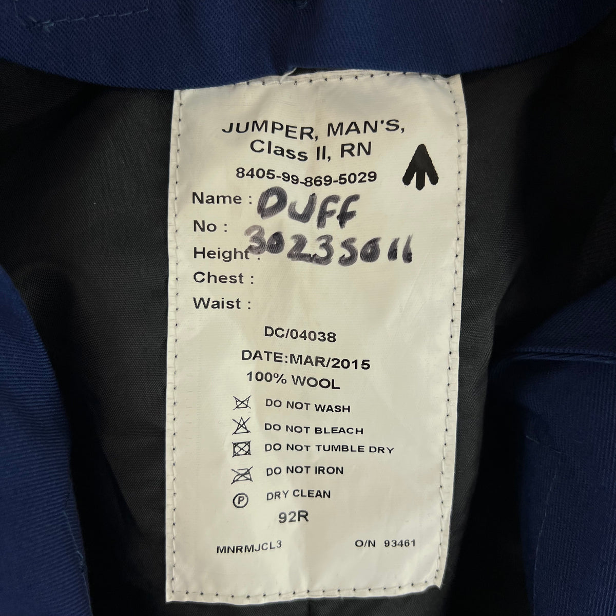 British Royal Navy Class II Jumper Sailor's Top - Medium 92R