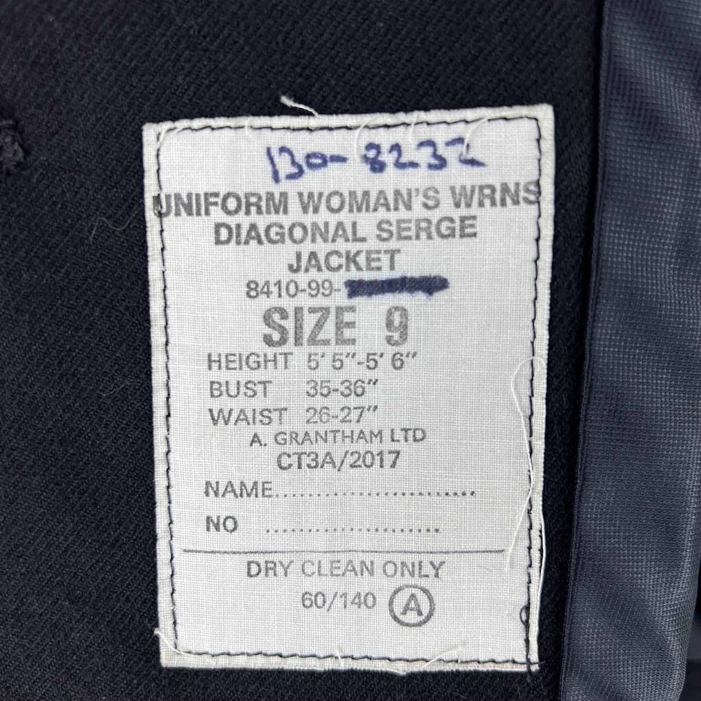 British Royal Navy Women's WRNS Diagonal Serge Black Blazer - Small SIZE 9