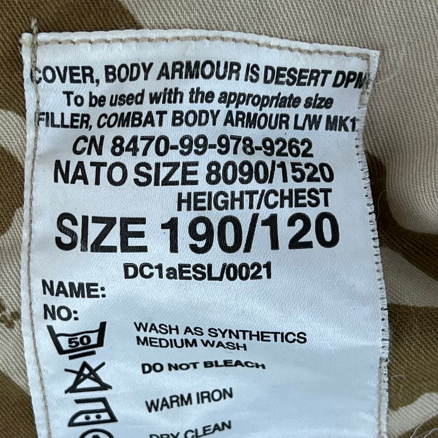 British Army Desert DPM Camouflage Body Armour Cover Vest - X Large 190/120