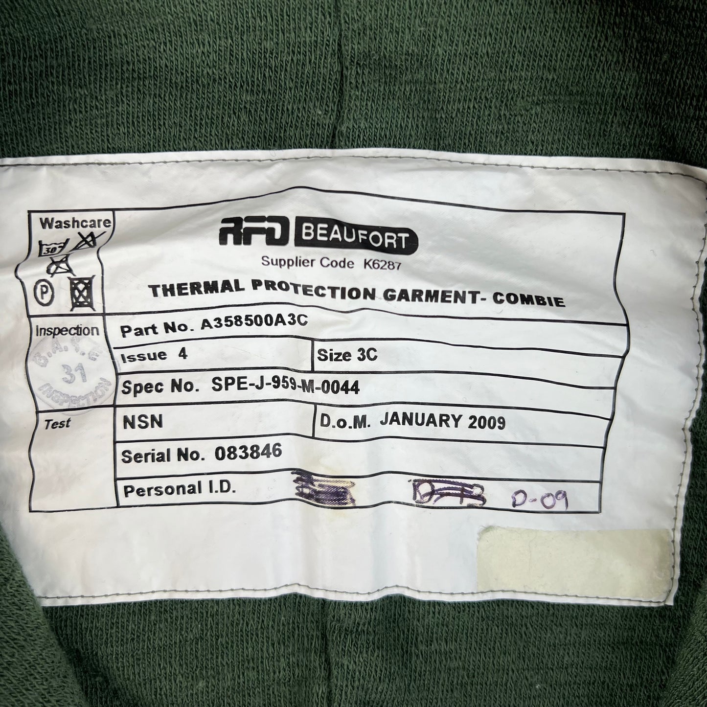 British Army Beaufort Green Thermal Protection Garment Onesie - Combie - Medium