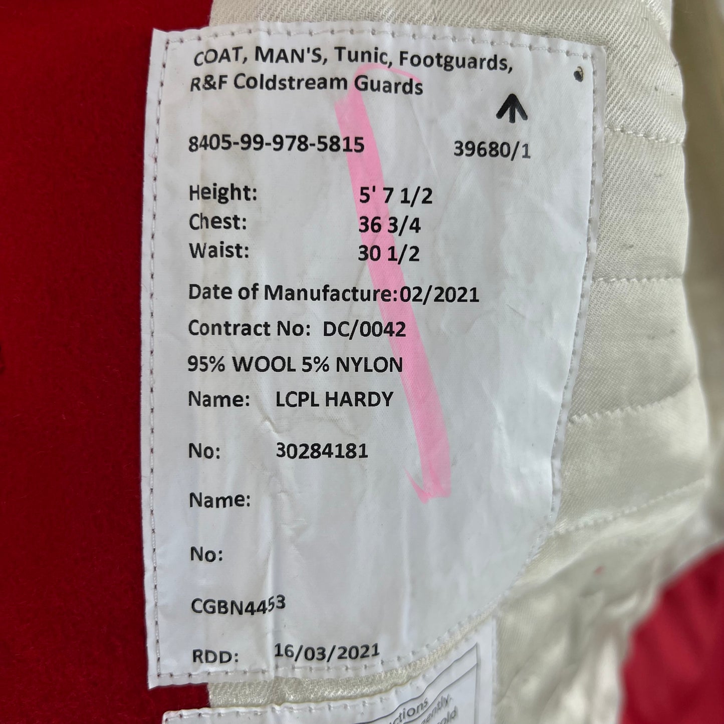 British Army Footguard's Jacket R & F - Coldstream Guards - Medium