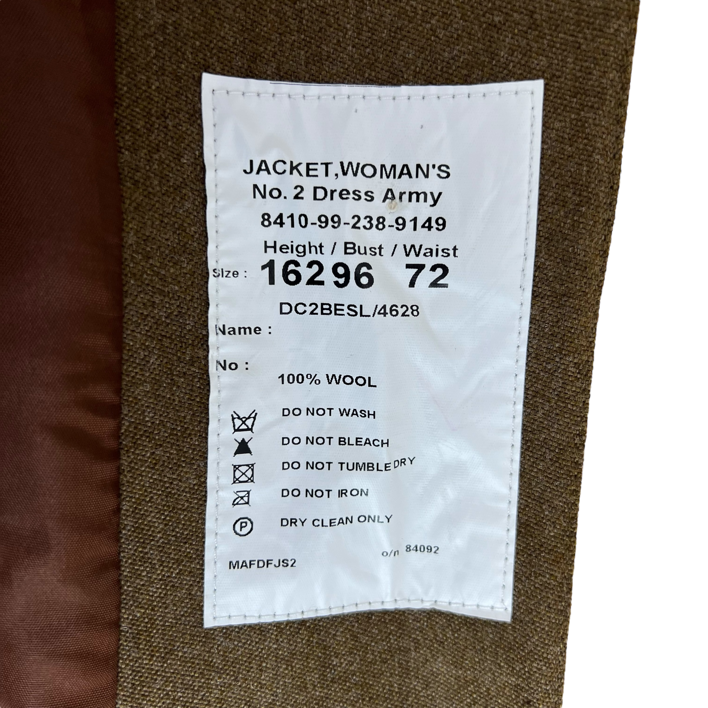 British Army Women's No. 2 FAD Dress Jacket - Royal Logistics Corps - Small 162/96