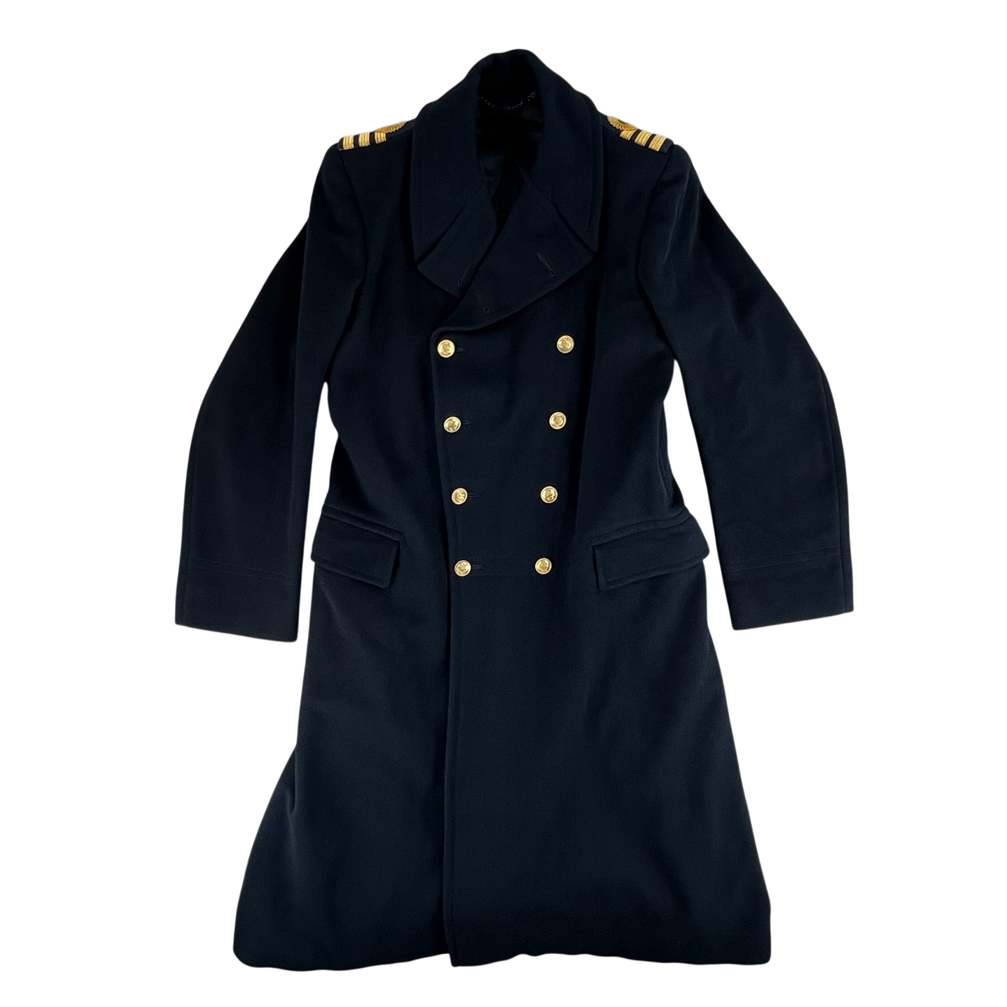 British Royal Navy WW2 40s Black Wool Greatcoat - Medium