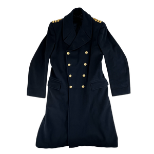 British Royal Navy WW2 40s Black Wool Greatcoat - Medium