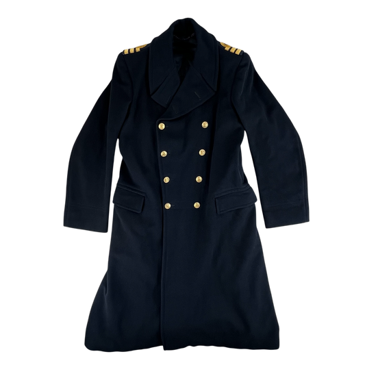 British Royal Navy WW2 40s Black Wool Greatcoat - Medium