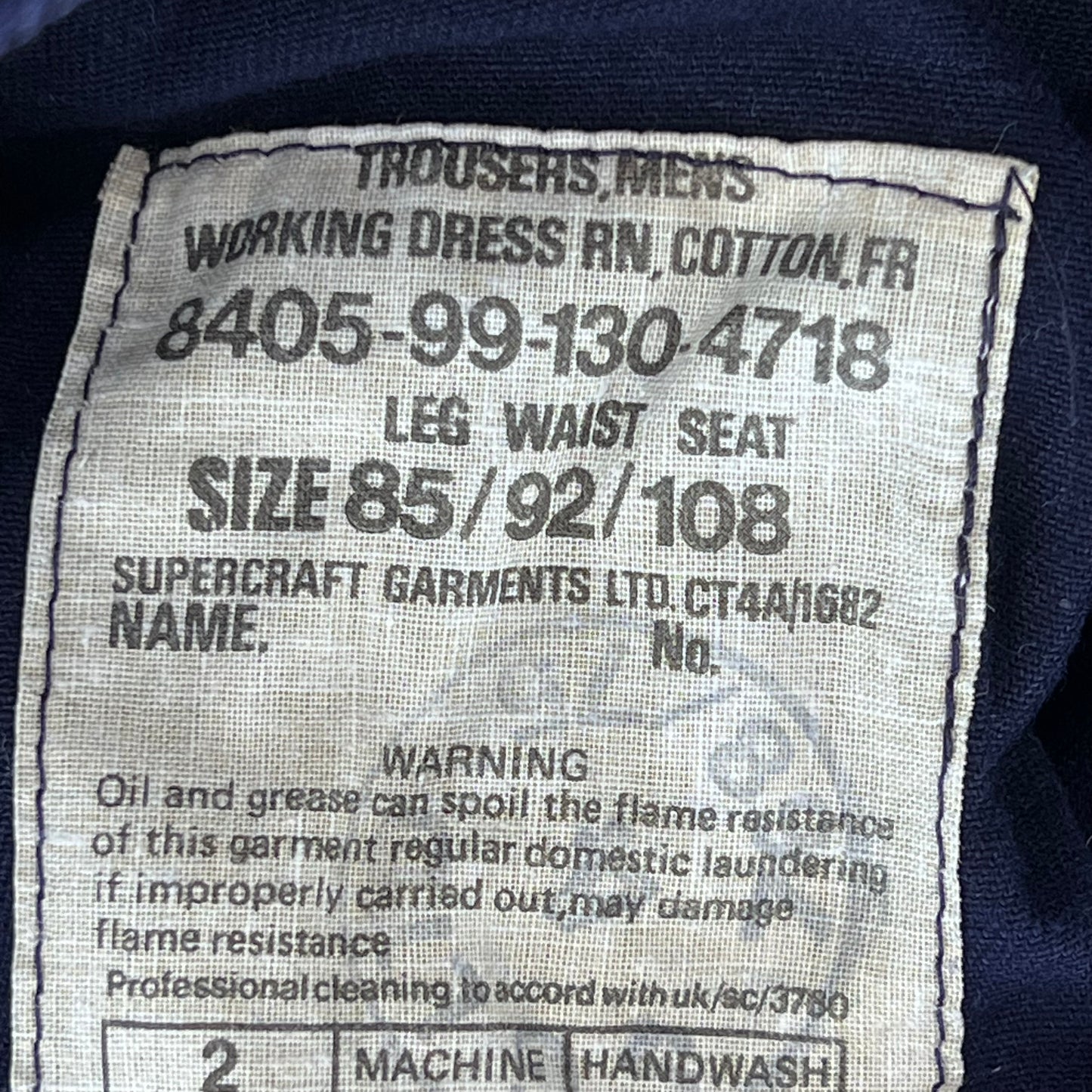 British Royal Navy Cotton Working Dress Trousers - W36 L32