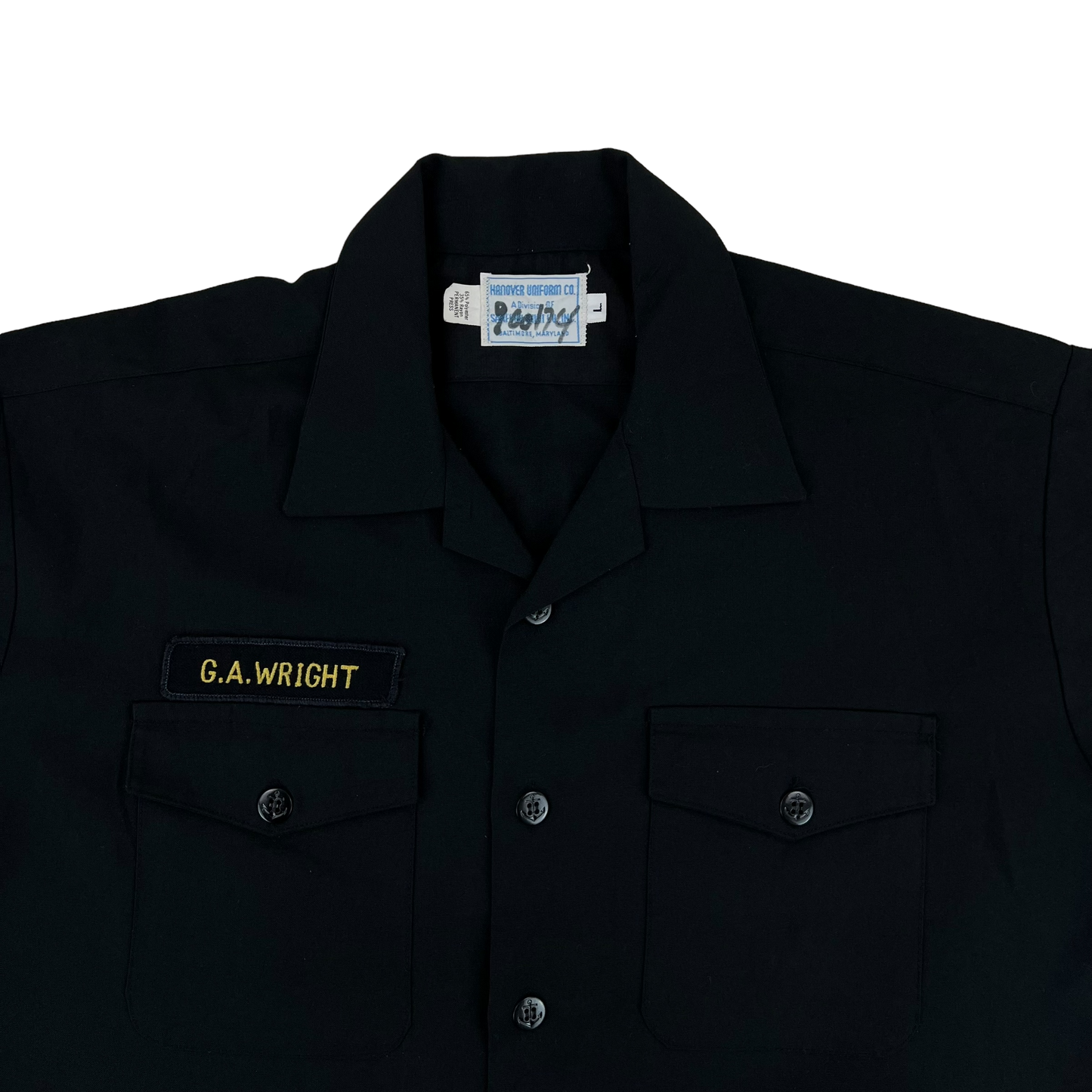 US Navy Black 80s Short Sleeve Service Shirt w/ Insignia - X Large