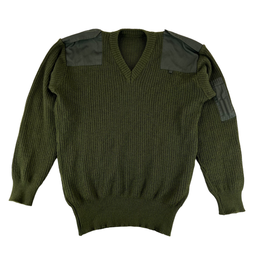 Italian Army Olive Green V Neck Pullover Jumper - X Large