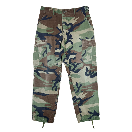 US Army Vintage M81 Woodland Camo Ripstop BDU Combat Trousers - W31 L28