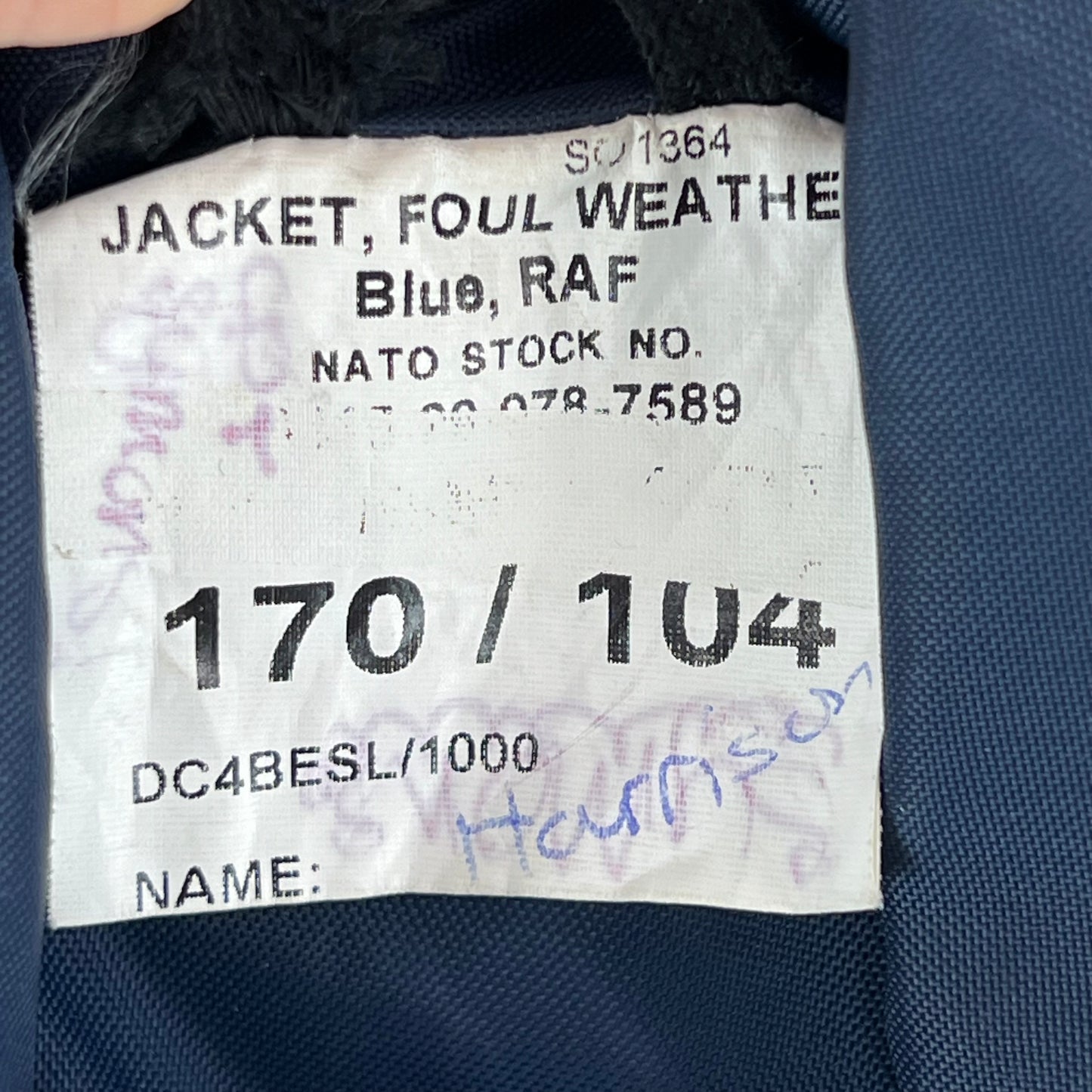 British Royal Air Force RAF Foul Weather Jacket - X Large 170/104