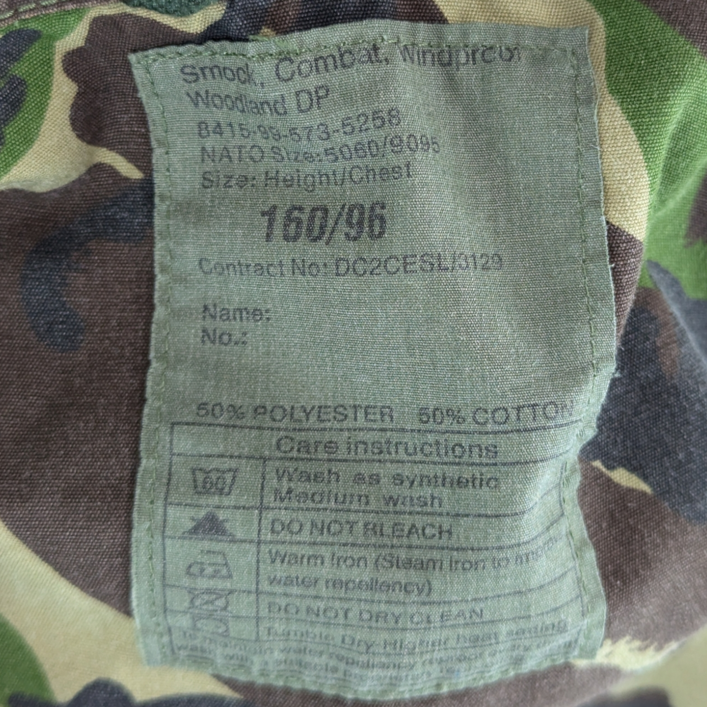 British Army S95 DPM Camouflage Windproof Combat Smock - Medium 160/96