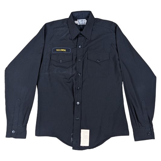 US Navy 80s Black Long Sleeve Service Shirt - Large