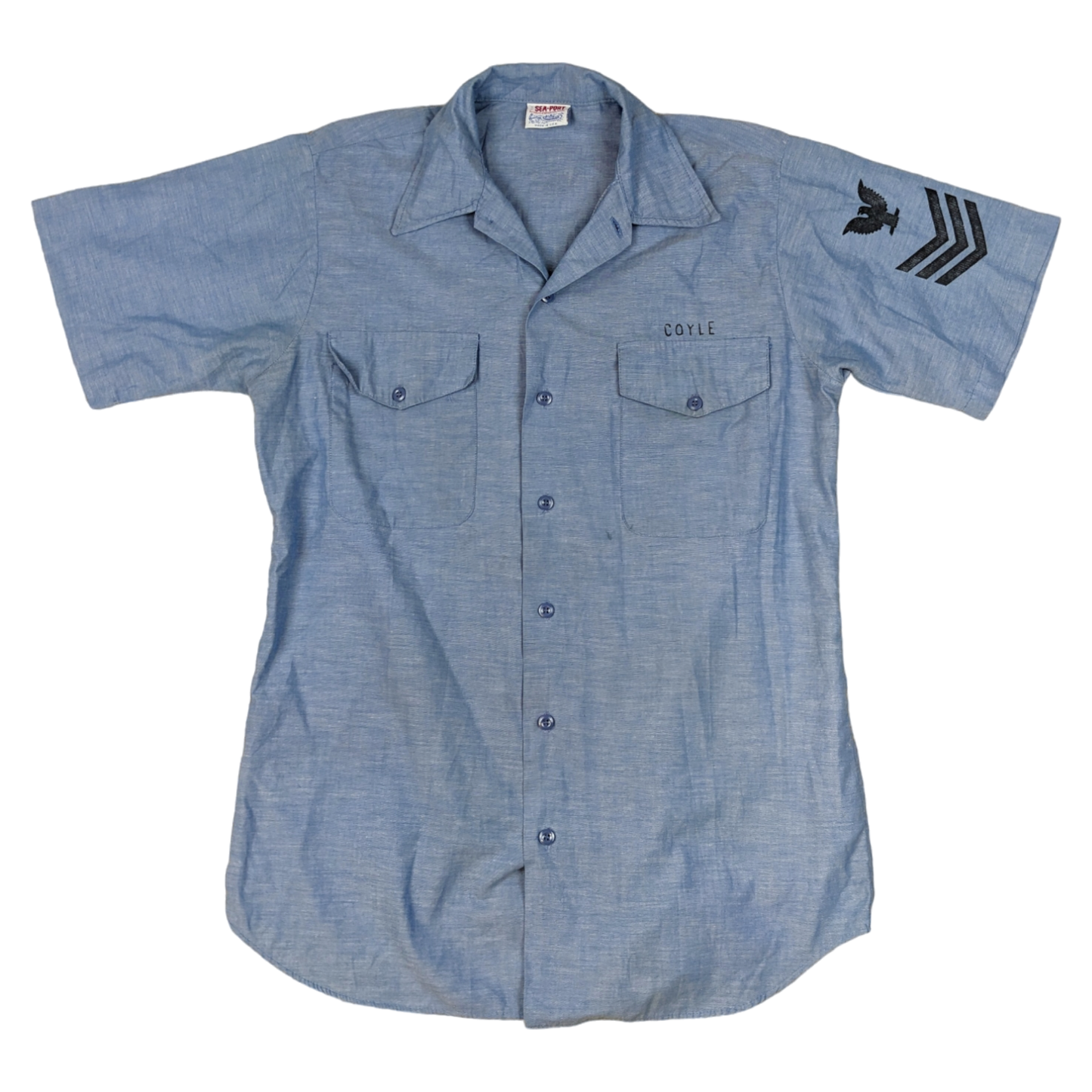 US Navy 80s Short Sleeve Blue Service Shirt w/ Insignia